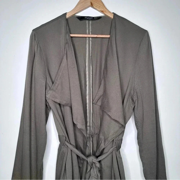 Stoosh Olive Green Drape Front Belted Lightweight Jacket Size XL - Picture 2 of 8